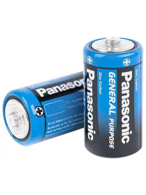 Батарейки КОМПЛЕКТ 2шт., PANASONIC D R20 (373), солевые, в пленке, 1.5 В