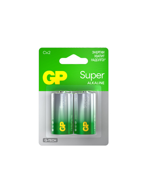 Батарейки КОМПЛЕКТ 2 шт., GP Super G-Tech, С (LR14, 14А), алкалиновые, блистер, 14A-2CR2