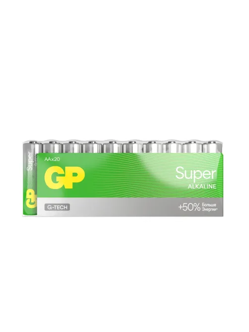 Батарейки КОМПЛЕКТ 20 шт., GP Super G-Tech, AA (LR6,15А), алкалиновые, пальчиковые, 15A-2CRVS20, GP 15A-2CRVS20