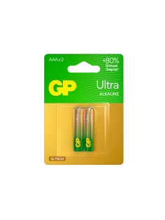 Батарейки КОМПЛЕКТ 2 шт., GP Ultra G-Tech, AAA (LR03, 24А), алкалиновые, мизинчиковые, 24AUA21-2CRSBC2