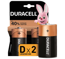 Батарейки КОМПЛЕКТ 2 шт., DURACELL Basic ОРИГИНАЛ, D (LR20, 13А), алкалиновые, блистер, MN 1300D LR20