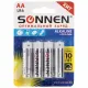 Батарейки КОМПЛЕКТ 4 шт., SONNEN Alkaline, АА (LR6, 15А), алкалиновые, пальчиковые, блистер, 451085