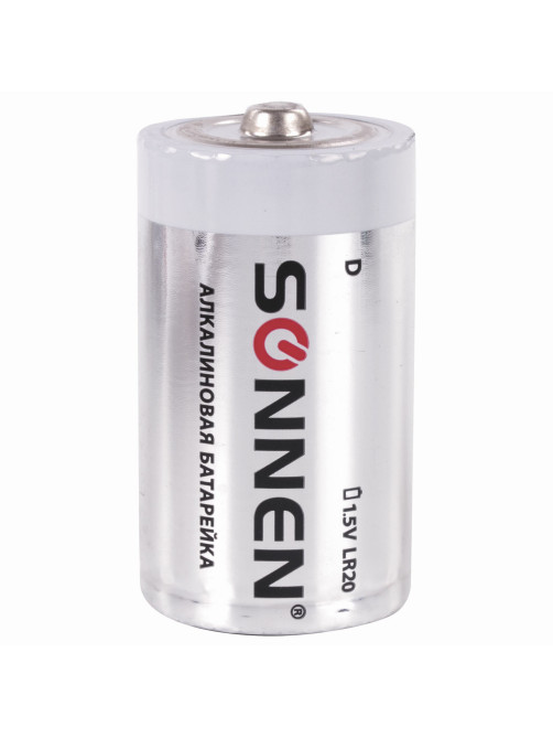 Батарейки КОМПЛЕКТ 2 шт, SONNEN Alkaline, D (LR20, 13А), алкалиновые, в блистере, 451091