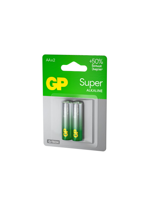 Батарейки КОМПЛЕКТ 2 шт., GP Super G-Tech, AA (LR6, 15А), алкалиновые, пальчиковые, блистер, 15A-2CR2