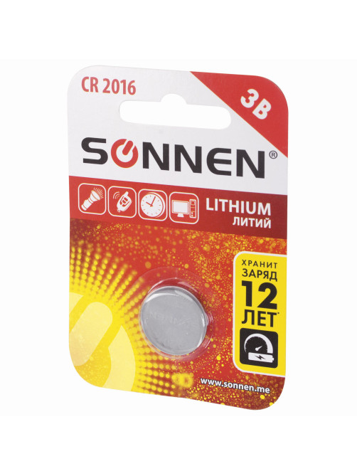 Батарейка литиевая SONNEN Lithium CR2016 
