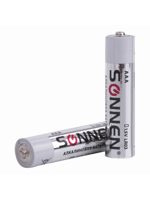 Батарейки КОМПЛЕКТ 2 шт., SONNEN Alkaline, AAA (LR03, 24А), алкалиновые, мизинчиковые, блистер, 451087