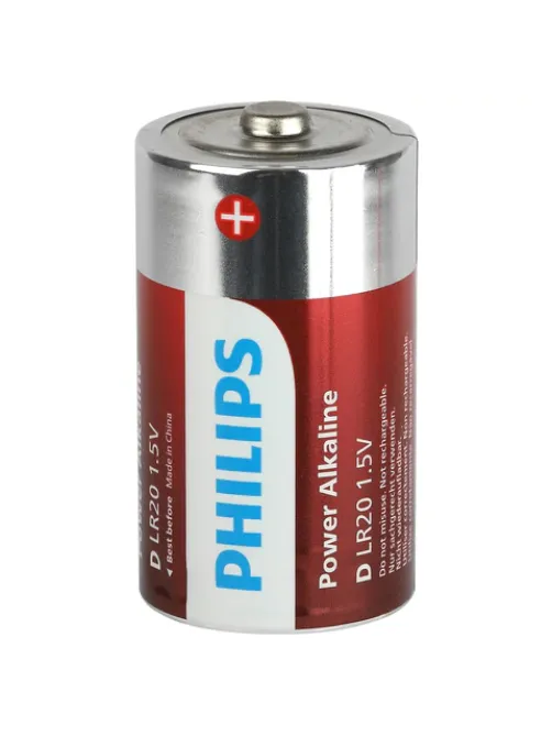 Батарейки алкалиновые КОМПЛЕКТ 2 шт., PHILIPS Power Alkaline, D (LR20, 13А), блистер, Б0062732