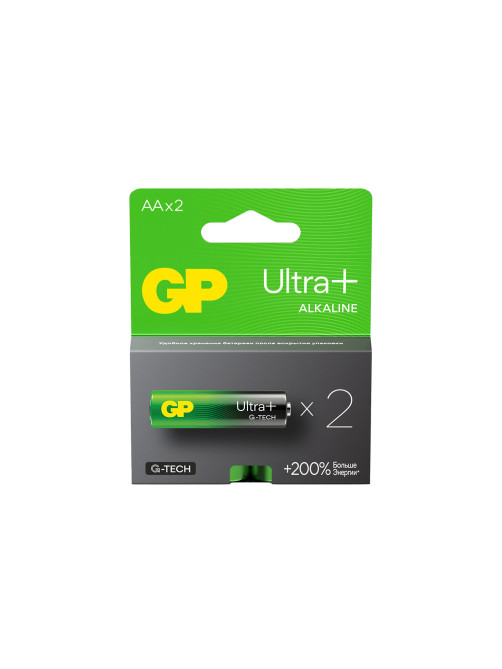 Батарейки КОМПЛЕКТ 2 шт., GP Ultra Plus G-Tech, AA (LR6), алкалиновые, пальчиковые, 15AUPA21-2CRSB2