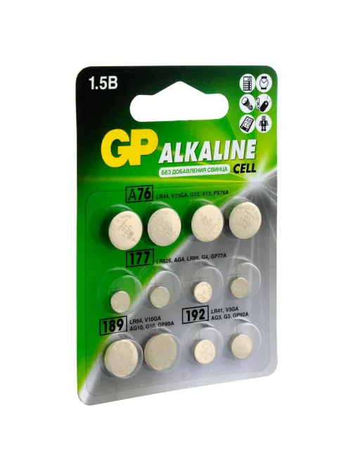Батарейки НАБОР 12 шт. (А76 – 4 шт., 177 – 4 шт., 189 – 2 шт., 192 – 2 шт.), GP Alkaline, блистер, ACM02F-2CR12