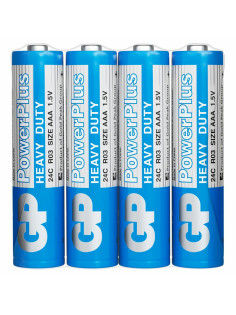 Батарейки КОМПЛЕКТ 4 шт., GP PowerPlus AAA (R03, 24G), солевые, мизинчиковые, в пленке, 24CEBRA-2S4