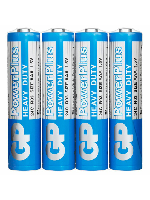 Батарейки КОМПЛЕКТ 4 шт., GP PowerPlus AAA (R03, 24G), солевые, мизинчиковые, в пленке, 24CEBRA-2S4