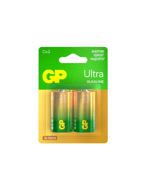 Батарейки КОМПЛЕКТ 2 шт., GP Ultra G-Tech, С (LR14, 14А), алкалиновые, блистер, 14AU-2CR2