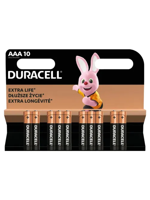Батарейки КОМПЛЕКТ 10 шт., DURACELL Basic ОРИГИНАЛ, AAA (LR03, 24А), алкалиновые, мизинчиковые