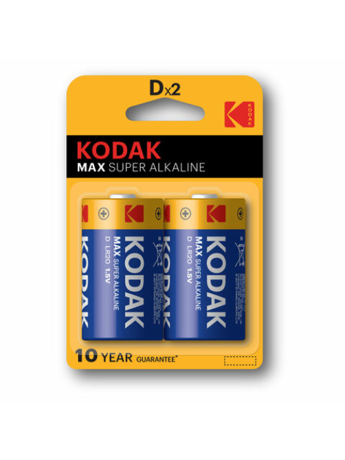 Батарейки алкалиновые КОМПЛЕКТ 2 шт., KODAK Max Super Alkaline, D (LR20, 13А), блистер, Б0005129