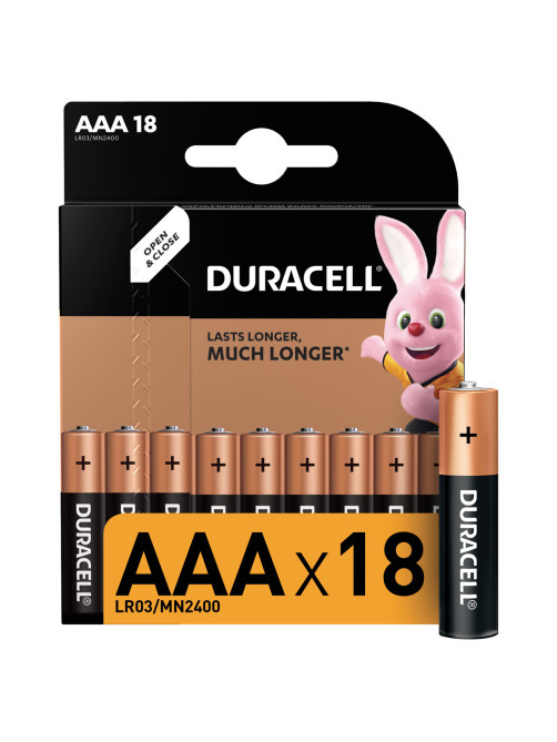Батарейки КОМПЛЕКТ 18 шт., DURACELL Basic ОРИГИНАЛ, AAA (LR03, 24А), алкалиновые, мизинчиковые, 81483686