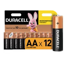 Батарейки КОМПЛЕКТ 12 шт., DURACELL Basic ОРИГИНАЛ, AA (LR6, 15А), алкалиновые, пальчиковые