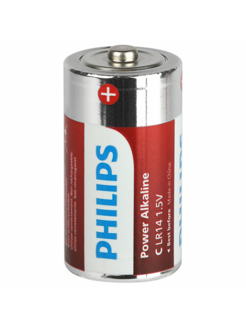 Батарейки алкалиновые КОМПЛЕКТ 2 шт., PHILIPS Power Alkaline, C (LR14, 14А), блистер, Б0062687