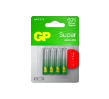Батарейки КОМПЛЕКТ 4 шт., GP Super G-Tech, AAA (LR03,24А), алкалиновые, мизинчиковые, ПРОМО 3+1, 24A3/1-2CR4