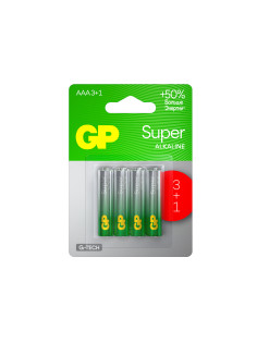 Батарейки КОМПЛЕКТ 4 шт., GP Super G-Tech, AAA (LR03,24А), алкалиновые, мизинчиковые, ПРОМО 3+1, 24A3/1-2CR4