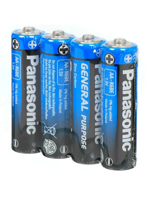 Батарейки КОМПЛЕКТ 4 шт., PANASONIC AA R6 (316), солевые, пальчиковые, в пленке, 1,5 В