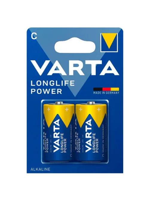 Батарейки алкалиновые КОМПЛЕКТ 2 шт., VARTA LONGLIFE POWER, C (LR14, 14А), блистер, 4914121412