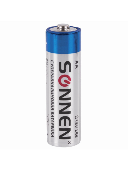 Батарейки КОМПЛЕКТ 4 шт., SONNEN Super Alkaline, АА (LR6,15А), алкалиновые, пальчиковые, блистер, 451094