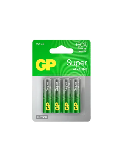 Батарейки КОМПЛЕКТ 4 шт., GP Super G-Tech, AA (LR6, 15А), алкалиновые, пальчиковые, блистер, 15A-2CR4