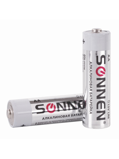 Батарейки КОМПЛЕКТ 10 шт., SONNEN Alkaline, АА (LR6, 15А), алкалиновые, пальчиковые, короб, 451086
