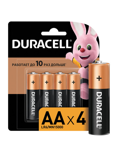 Батарейки КОМПЛЕКТ 4 шт., DURACELL Basic ОРИГИНАЛ, AA (LR6, 15А), алкалиновые, пальчиковые, MN 1500 АА LR6