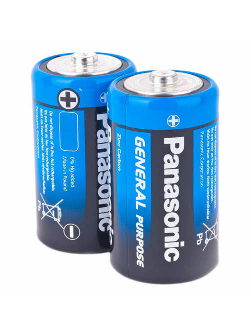 Батарейки КОМПЛЕКТ 2шт., PANASONIC D R20 (373), солевые, в пленке, 1.5 В
