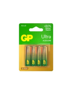 Батарейки КОМПЛЕКТ 4 шт., GP Ultra G-Tech, AA (LR6, 15А), алкалиновые, пальчиковые, 15AUA21-2CRSBC4