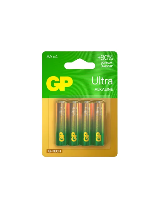 Батарейки КОМПЛЕКТ 4 шт., GP Ultra G-Tech, AA (LR6, 15А), алкалиновые, пальчиковые, 15AUA21-2CRSBC4