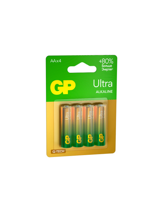Батарейки КОМПЛЕКТ 4 шт., GP Ultra G-Tech, AA (LR6, 15А), алкалиновые, пальчиковые, 15AUA21-2CRSBC4
