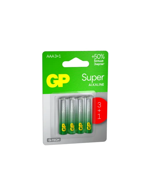 Батарейки КОМПЛЕКТ 4 шт., GP Super G-Tech, AAA (LR03,24А), алкалиновые, мизинчиковые, ПРОМО 3+1, 24A3/1-2CR4