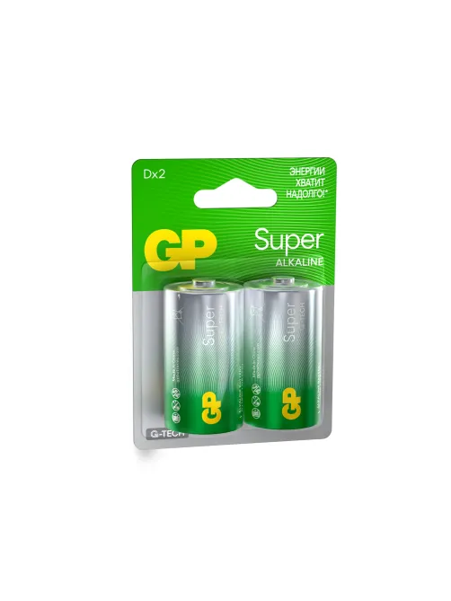 Батарейки КОМПЛЕКТ 2 шт., GP Super G-Tech, D (LR20, 13А), алкалиновые, блистер, 13A-2CR2