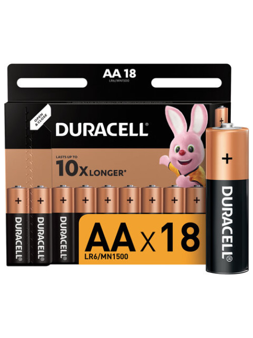 Батарейки КОМПЛЕКТ 18 шт., DURACELL Basic ОРИГИНАЛ, AA (LR6, 15А), алкалиновые, пальчиковые