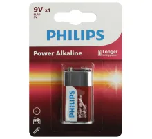 Батарейка алкалиновая 1 шт. PHILIPS Power Alkaline, Крона 9V (6LR61, 6LF22, 1604A), блистер, Б0062717