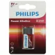 Батарейка алкалиновая 1 шт. PHILIPS Power Alkaline, Крона 9V (6LR61, 6LF22, 1604A), блистер, Б0062717