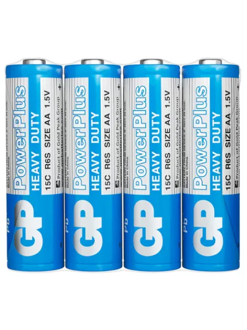 Батарейки КОМПЛЕКТ 4 шт., GP PowerPlus AA (R6, 15G), солевые, пальчиковые, в пленке, 15CEBRA-2S4