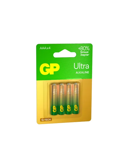 Батарейки КОМПЛЕКТ 4 шт., GP Ultra G-Tech, AAA (LR03, 24А), алкалиновые, мизинчиковые, 24AUA21-2CRSBC4