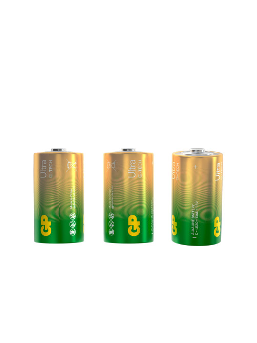 Батарейки КОМПЛЕКТ 2 шт., GP Ultra G-Tech, D (LR20, 13А), алкалиновые, блистер, 13AU-CR2