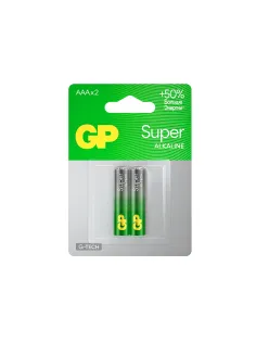 Батарейки КОМПЛЕКТ 2 шт., GP Super G-Tech, AAA (LR03, 24А), алкалиновые, мизинчиковые, блистер, 24A-2, 24A-2CR2