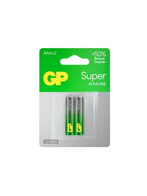 Батарейки КОМПЛЕКТ 2 шт., GP Super G-Tech, AAA (LR03, 24А), алкалиновые, мизинчиковые, блистер, 24A-2, 24A-2CR2