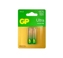 Батарейки КОМПЛЕКТ 2 шт., GP Ultra G-Tech, AA (LR6,15А), алкалиновые, пальчиковые, 15AUA21-2CRSBC2