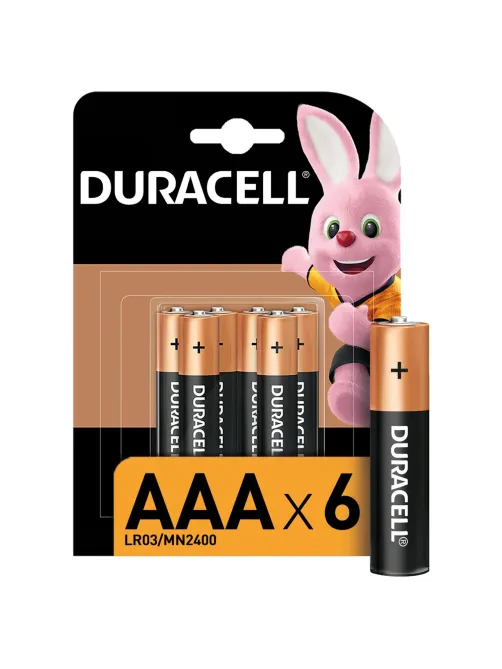 Батарейки КОМПЛЕКТ 6 шт., DURACELL Basic ОРИГИНАЛ, ААА (LR03, 24А), алкалиновые, мизинчиковые, Б0014858
