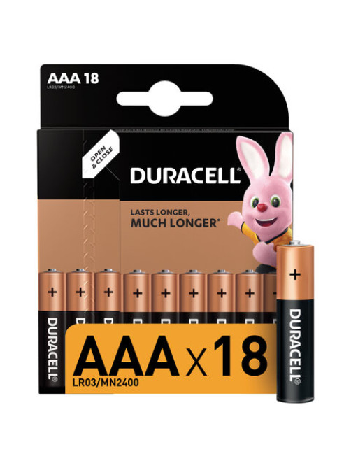 Батарейки КОМПЛЕКТ 18 шт., DURACELL Basic ОРИГИНАЛ, AAA (LR03, 24А), алкалиновые, мизинчиковые, 81483686