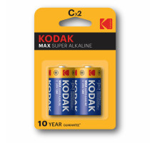 Батарейки алкалиновые КОМПЛЕКТ 2 шт., KODAK Max Super Alkaline, C (LR14, 14А), блистер, Б0005123