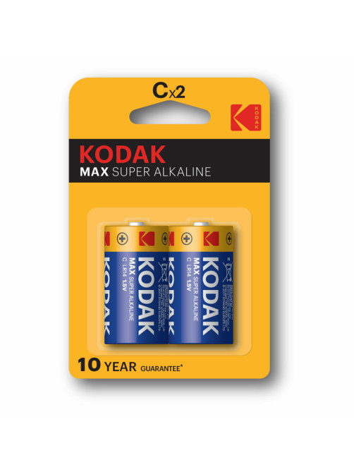 Батарейки алкалиновые КОМПЛЕКТ 2 шт., KODAK Max Super Alkaline, C (LR14, 14А), блистер, Б0005123