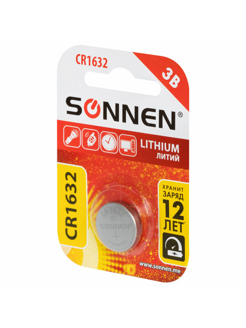 Батарейка литиевая SONNEN Lithium CR1632, 