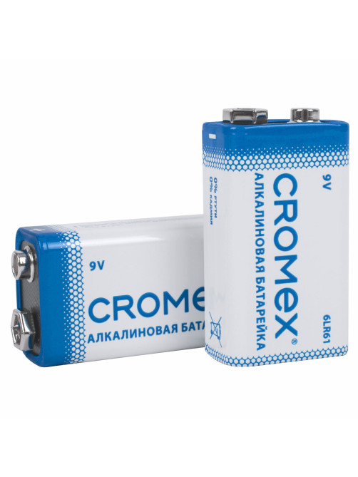 Батарейки алкалиновые КОМПЛЕКТ 4 шт., CROMEX (КРОМЕКС) Alkaline, Крона 9V (6LR61, 6LF22, 1604A), короб, 456453
